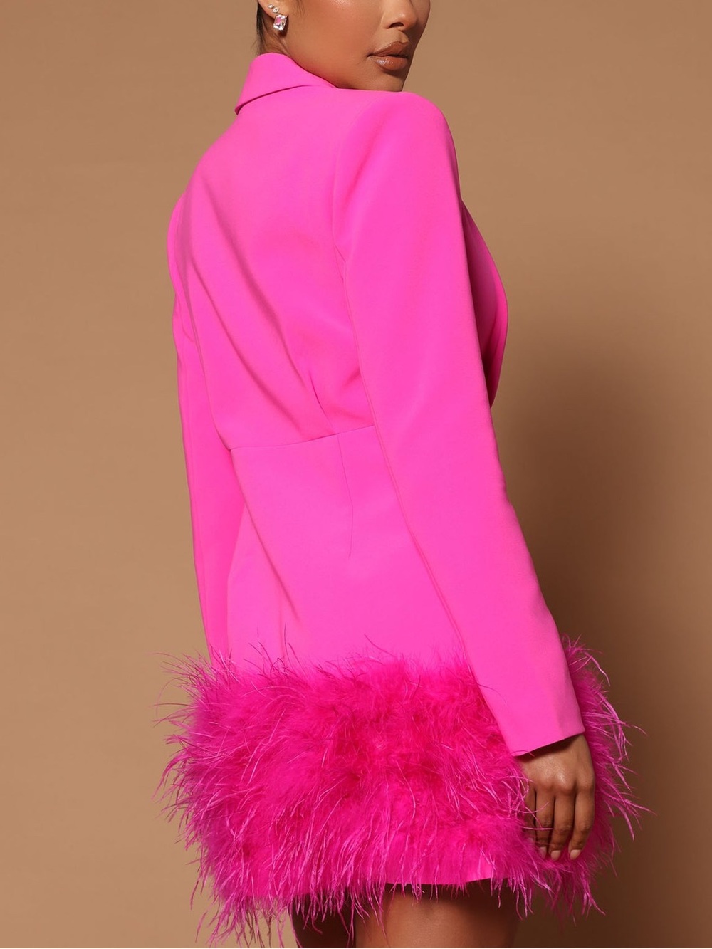 Fashion Nova Hot Pink Feather Hem Blazer - Picture 8 of 15